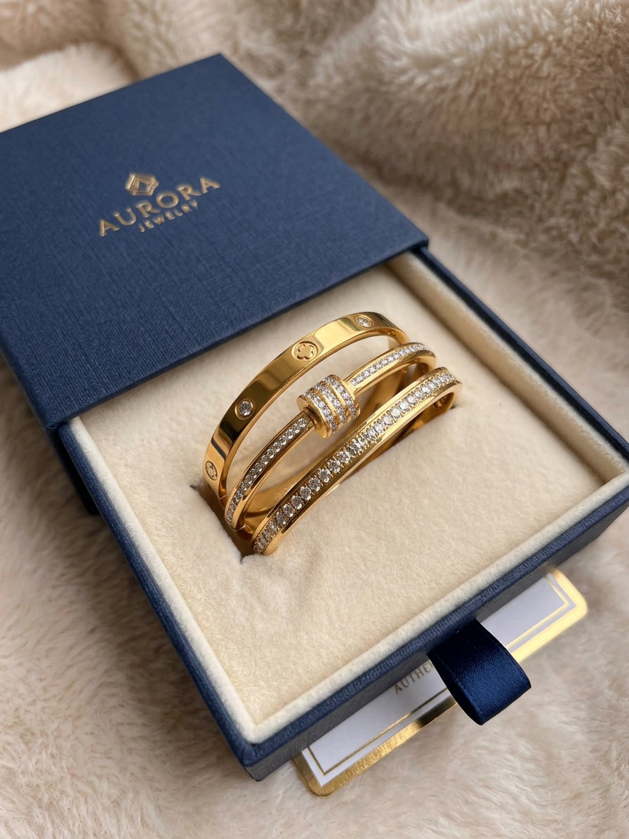 Set Brazalete elegancia Dorada Cajregal